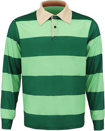Mens Green Striped Shirt Long Sleeves Tops Halloween Cosplay Costume