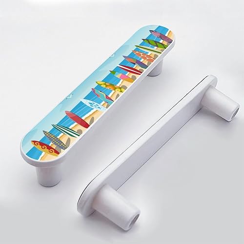 Miniatura 1 de Paquete de 4 tablas de surf en la barra de gabinete de la playa, tiradores de 3-34 pulgadas (3.780 in), manijas blancas para gabinetes de cocina,