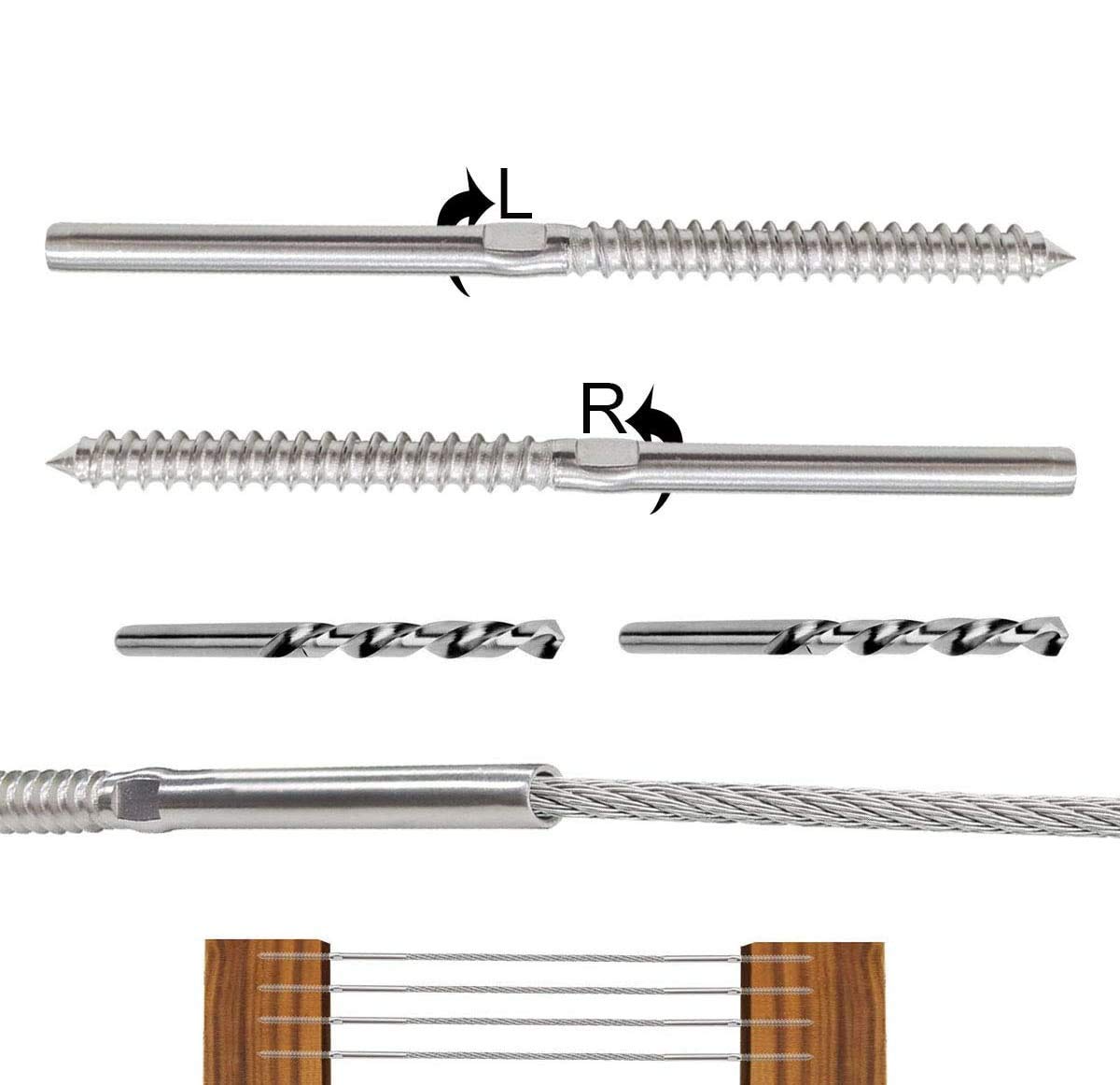 Buy TooTaci 100 Pack Swage Lag Screws Left & Right for 1/8" Cable