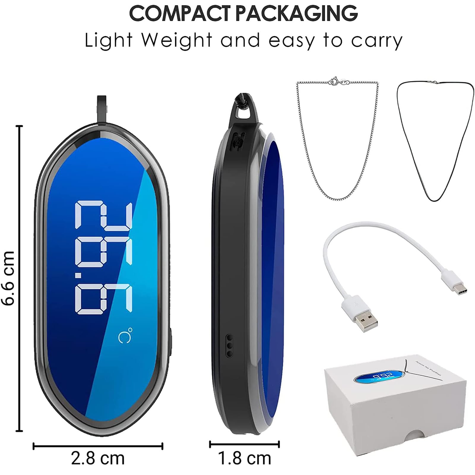 Collar purificador de aire personal, ionizador portátil con control de temperatura y humedad, purificador de aire recargable portátil para coche, oficina, dormitorio y avión