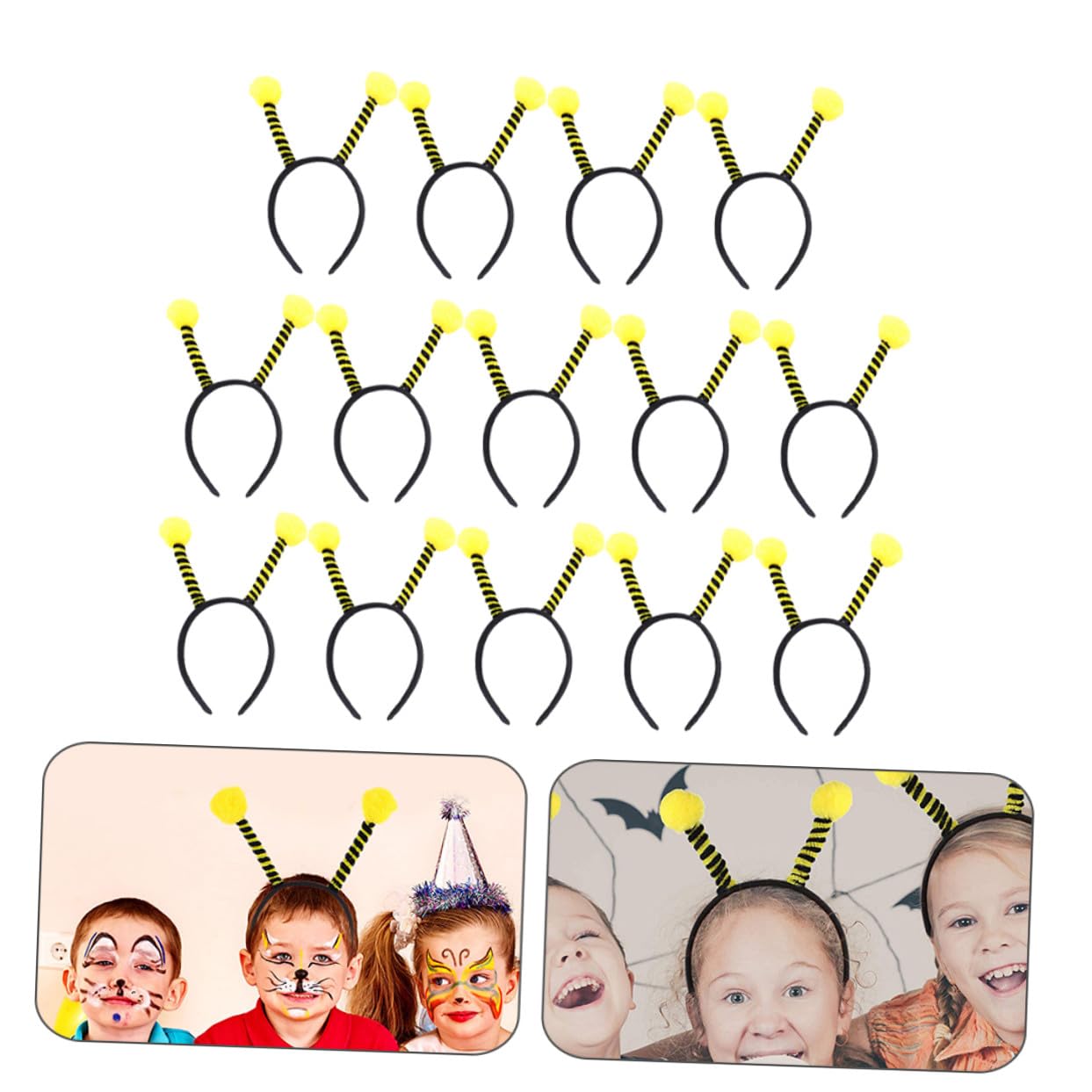 Lot de 14 serre-têtes en forme d'abeille pour fête festive - Serre-tête noir pour costumes et spectacles d'enfants, jaune, 26X15CM