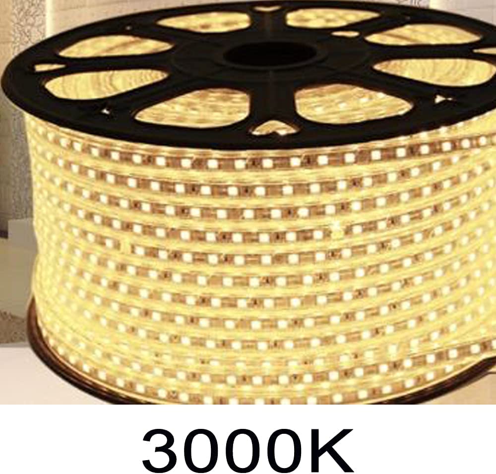 MUNDDY®- TIRAS DE LED MANGUERA LUZ 120 Chips/Metro SMD2835 Potencia 11W/M 3000K 4000K 6000K 220V Para INTERIOR Enchufe Incluido ALTA ILUMINACION (20 Metros, 6000K Blanco Frío)