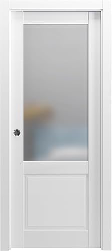 Panel Lite Puerta de bolsillo Lucia 22 Blanco Mate con vidrio opaco esmerilado Kit Recorte Riel Hardware Madera maciza Interior despensa cocina