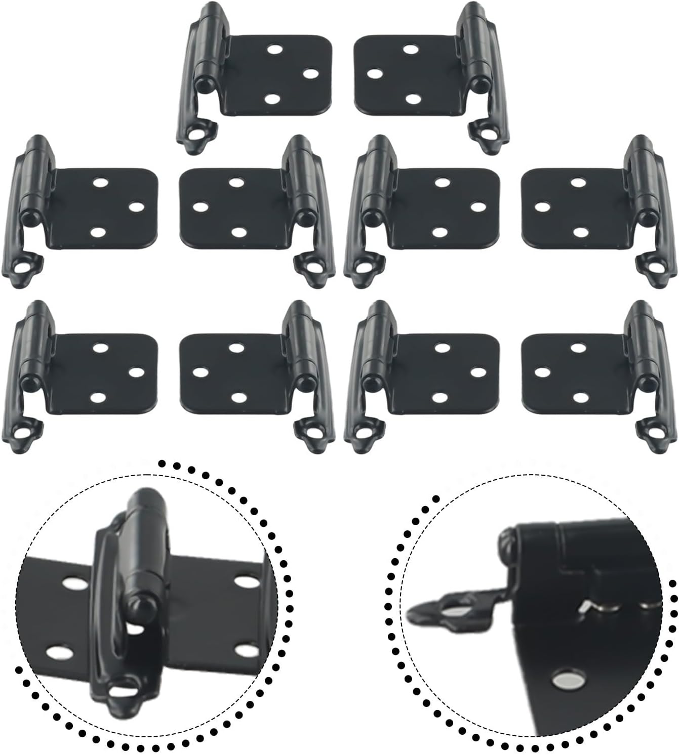 Self Closing Overlay Cabinet Hinges Heavy Duty, 10 Pack Cold Rolled Steel Door Hinge with Polished Chrome Finish Kitchen Cupboard Furniture(Black)