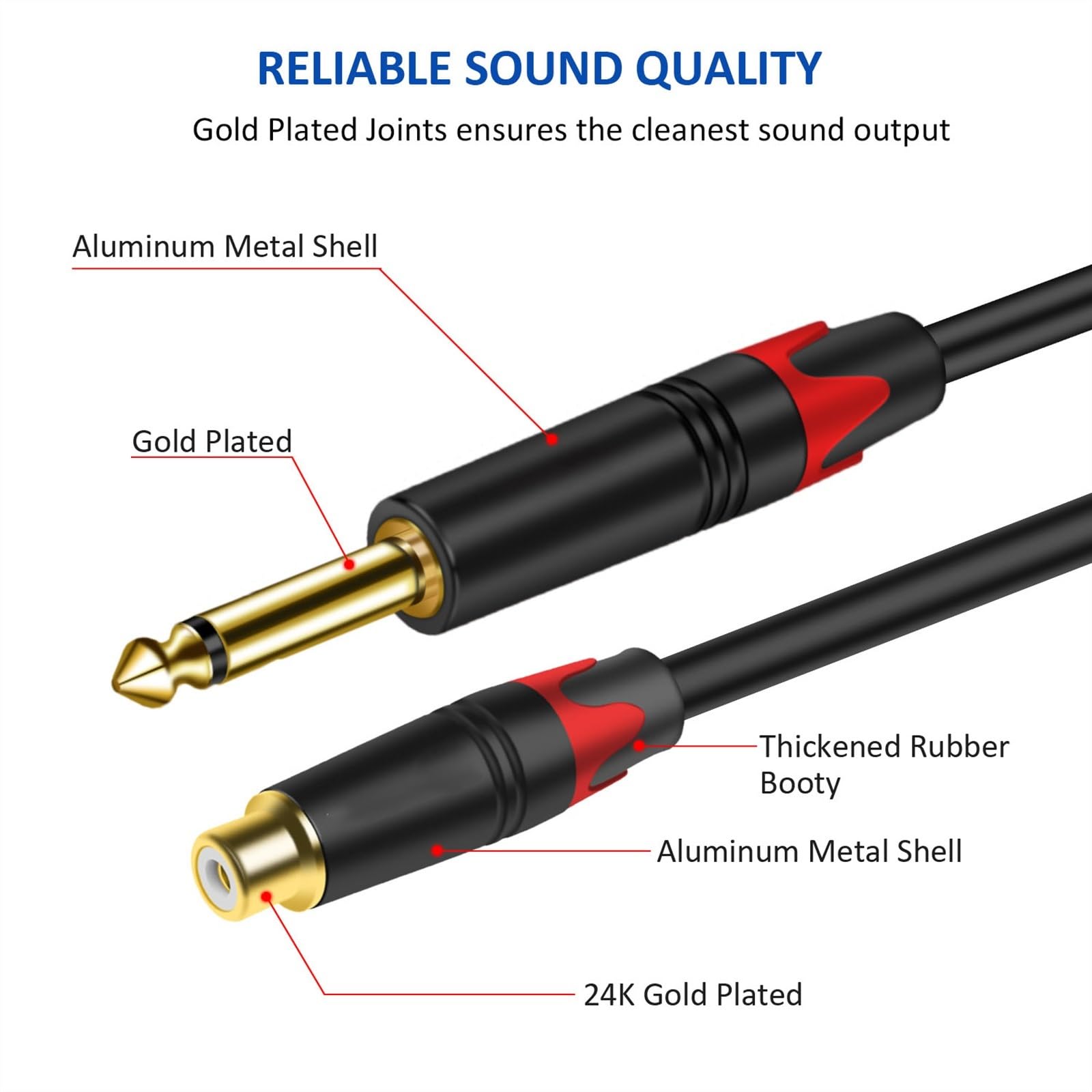kabel audio do gitary Kabel Audio 6.35mm 1/4 Cal Męski Na Żeński Lub Męski Kable Do Gitary Elektrycznej Elektroniczny Lub Bęben Pozłacany (Color : A-3m)
