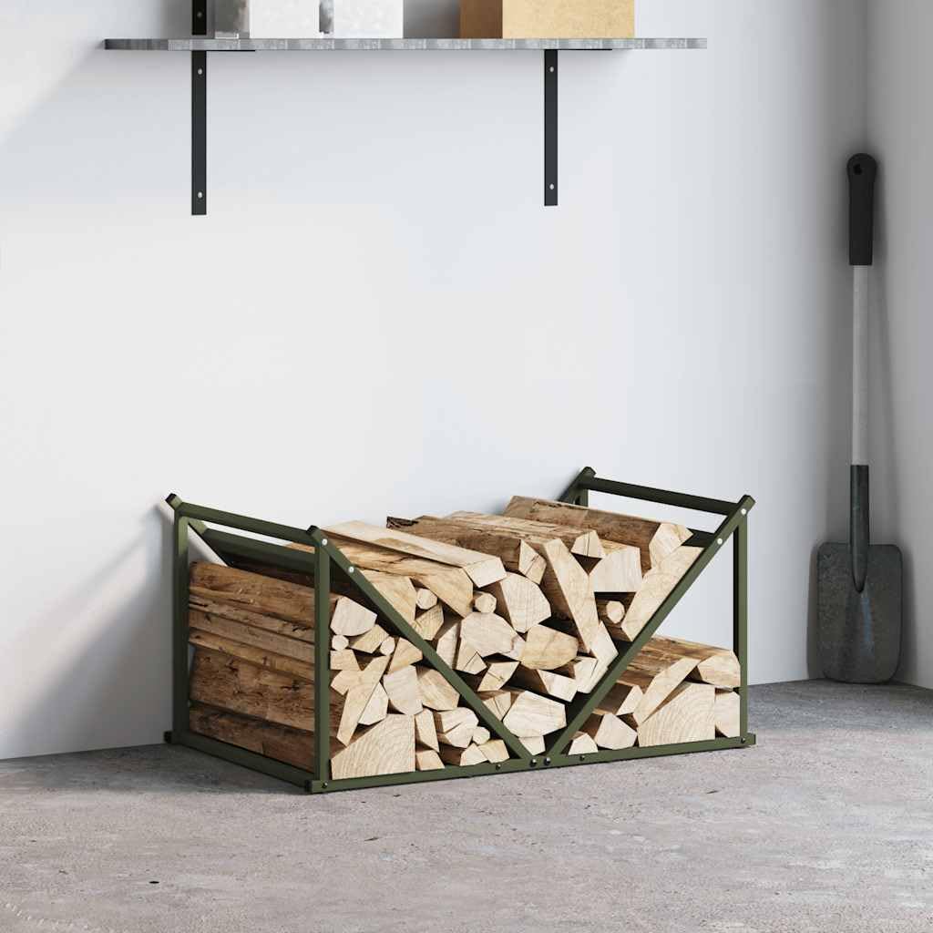 Brennholzregal Olivgrün aus kaltgewalztem Stahl 70 x 43 x 34,5 cm für Feuerholz, Brennholzständer für Ordnung, bis 100 kg Traglast, Kamin Ofen Terrasse