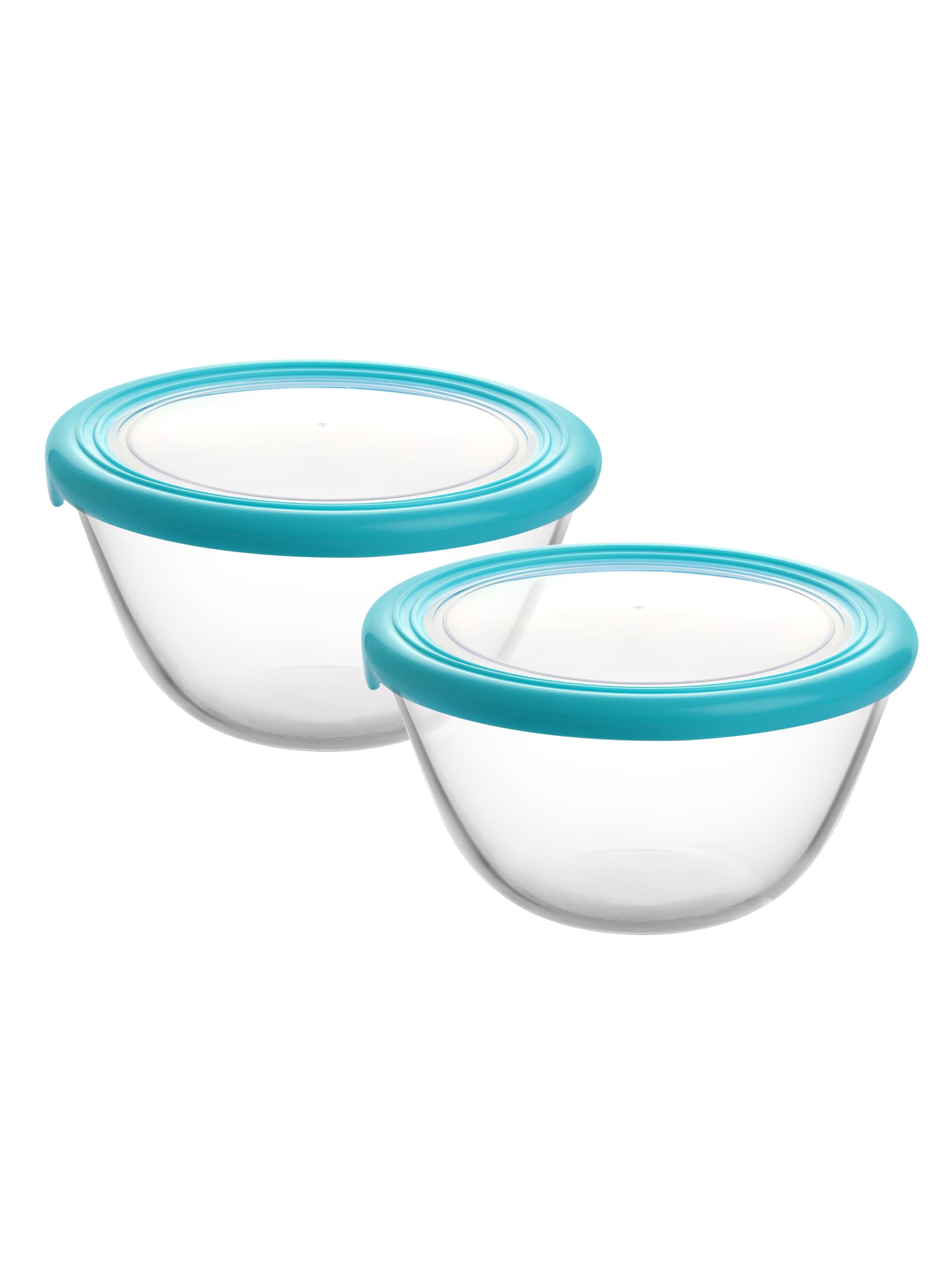 Ornella Toughened Glass Mixing Bowl with Premium Lid | Microwave Safe & Dishwasher Safe | Clear & Non- Porous Glass | Scratch Resistant | Transparent | 500ml, Set of 2