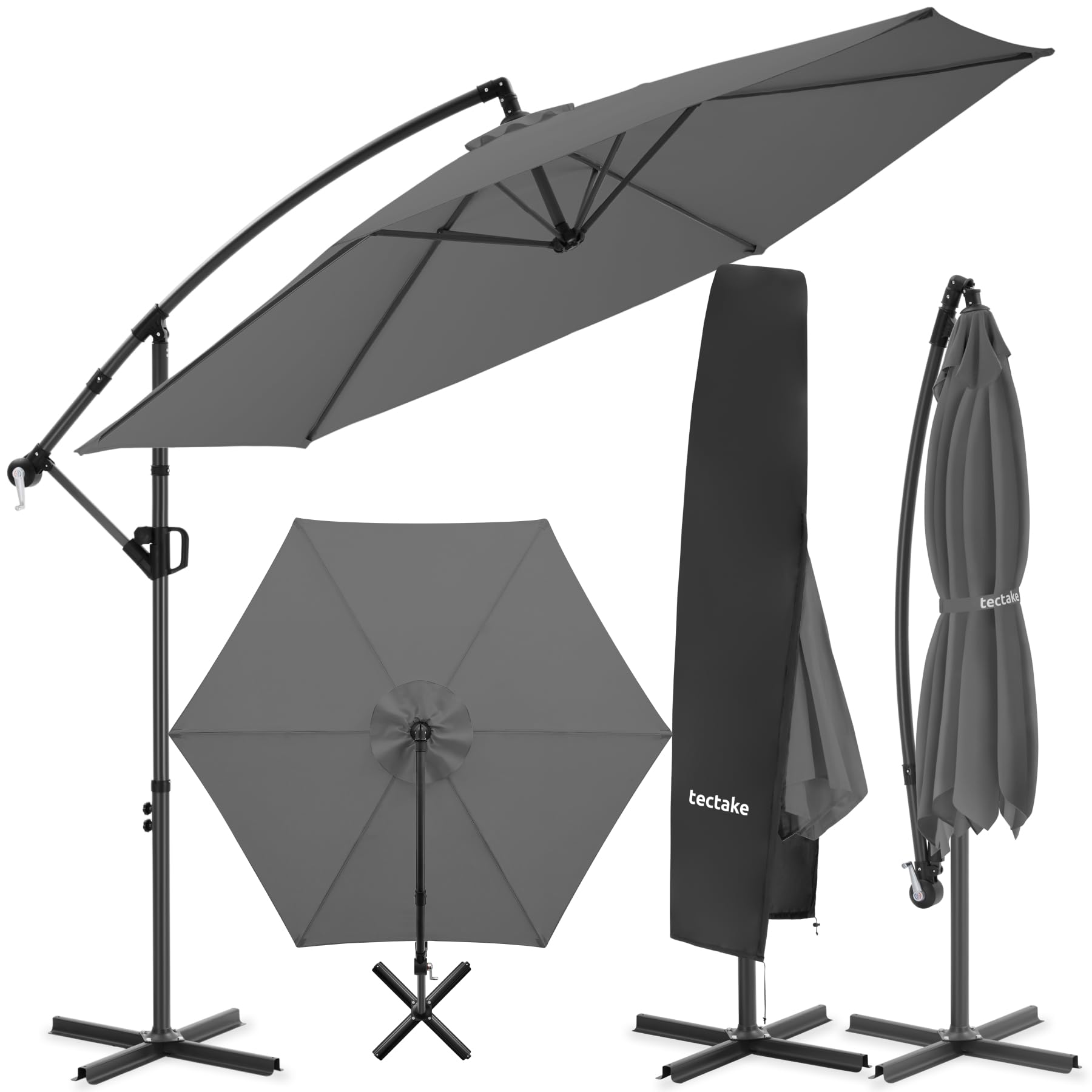 tectake® Sombrilla Terraza Exterior con Manivela Inclinación Regulable, Parasol Terraza Exterior con Doble Techo y Funda Protectora, Sombrillas Jardin Grandes, Muebles Jardin - 3 x 3 m