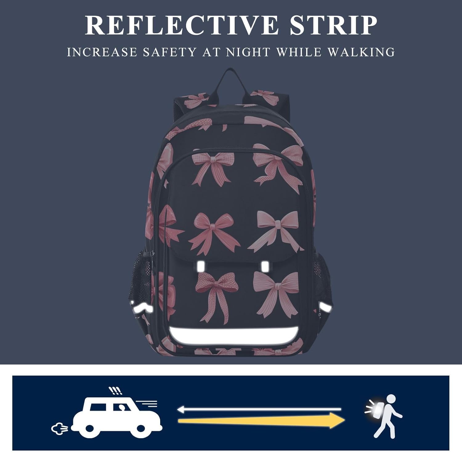 Pink Bow Black Laptop Backpack Purse for Women Men School Bag 17 Inch Bookbag Student Boys Girls Travel Casual Daypack