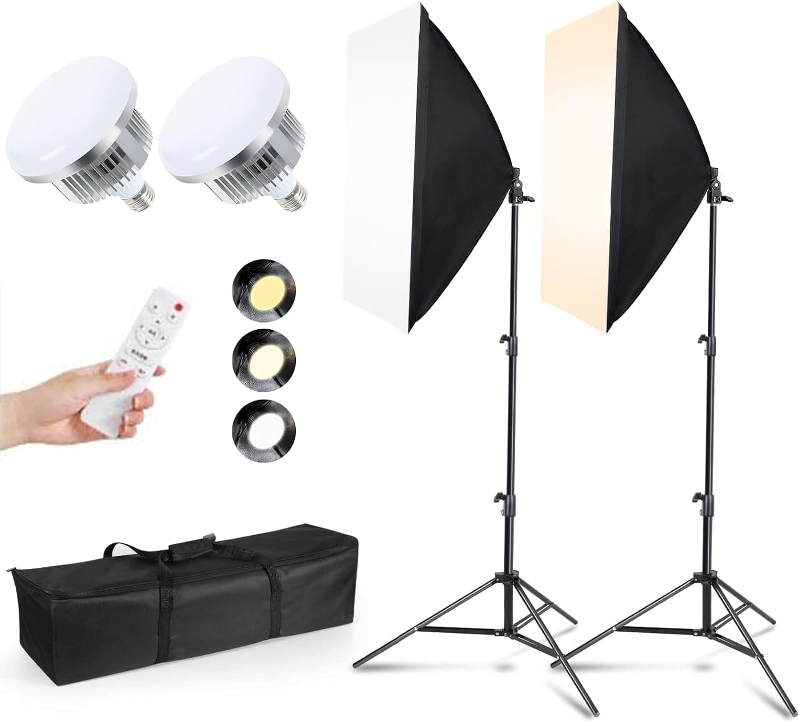 2Pack Softbox Lighting Kit, 20x28in Soft Box, 2 * 600W 2700-6400K E27 LED Bulb, 78" Tripod, Softbox Photography Lighting Kit, Photo Studio Lights Equipment for Studio Portrait, Video Recording