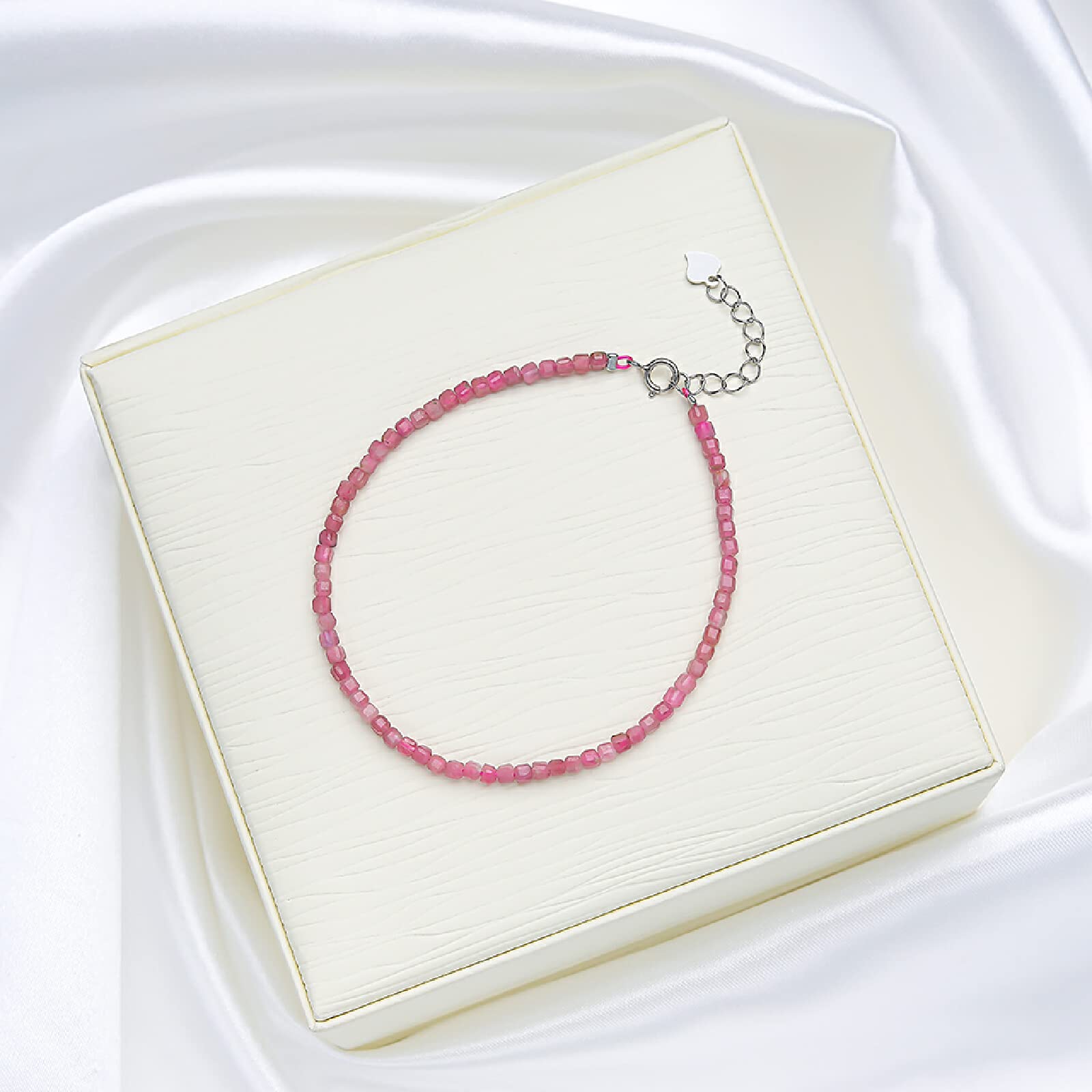 HLTYGWX Braccialetti lavorati a mano in pietra naturale di spinello nero da 2,5 mm a portata di mano per le donne Gioielli da festa Braccialetti in argento sterling con ametista, quarzo rosa, 16-19 cm