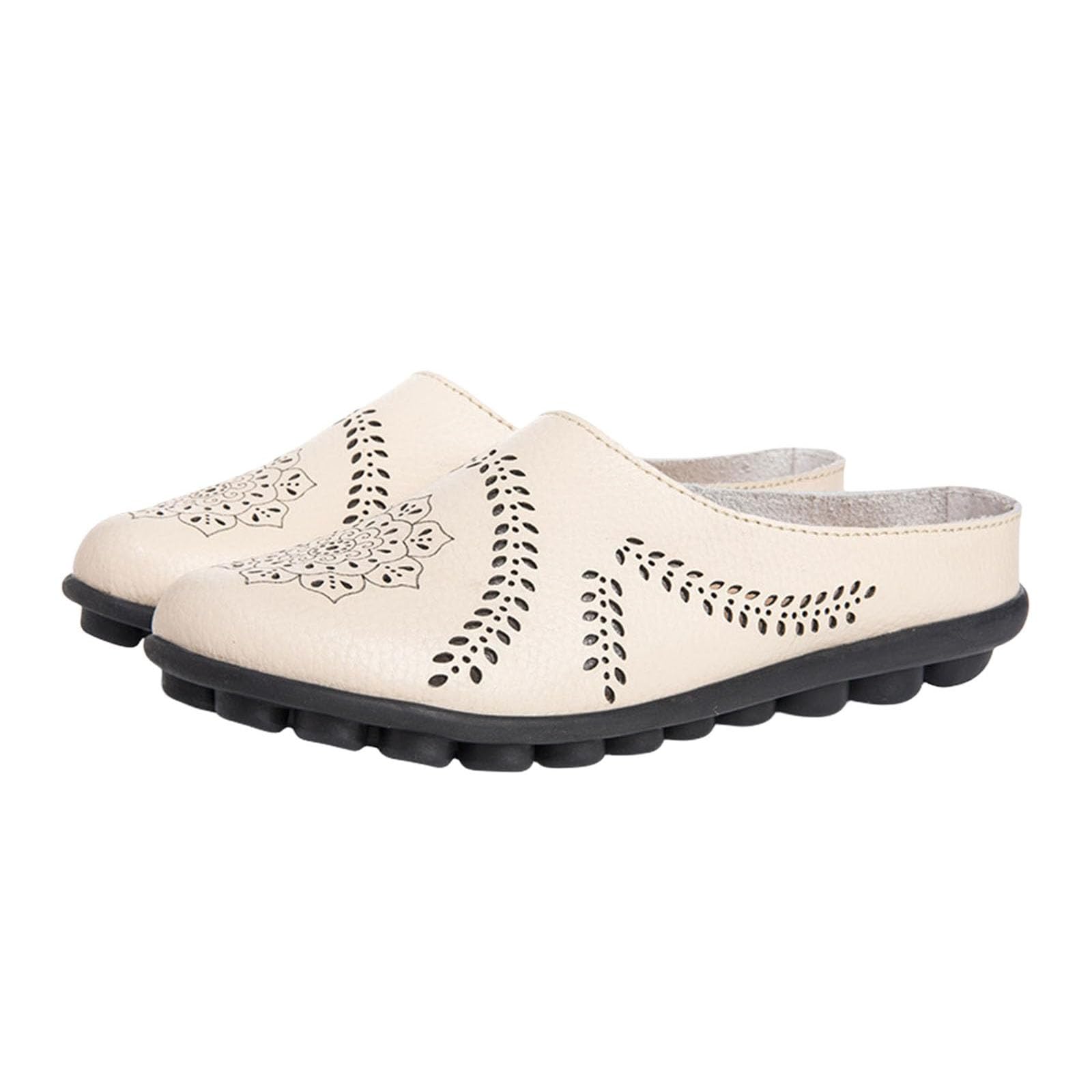 Tednrk Womens Hollow Out Breathable Mule Sandals Casual Comfortable Closed Toe Sandals Flats Softsole Lightweight Leather Loafer Slippers