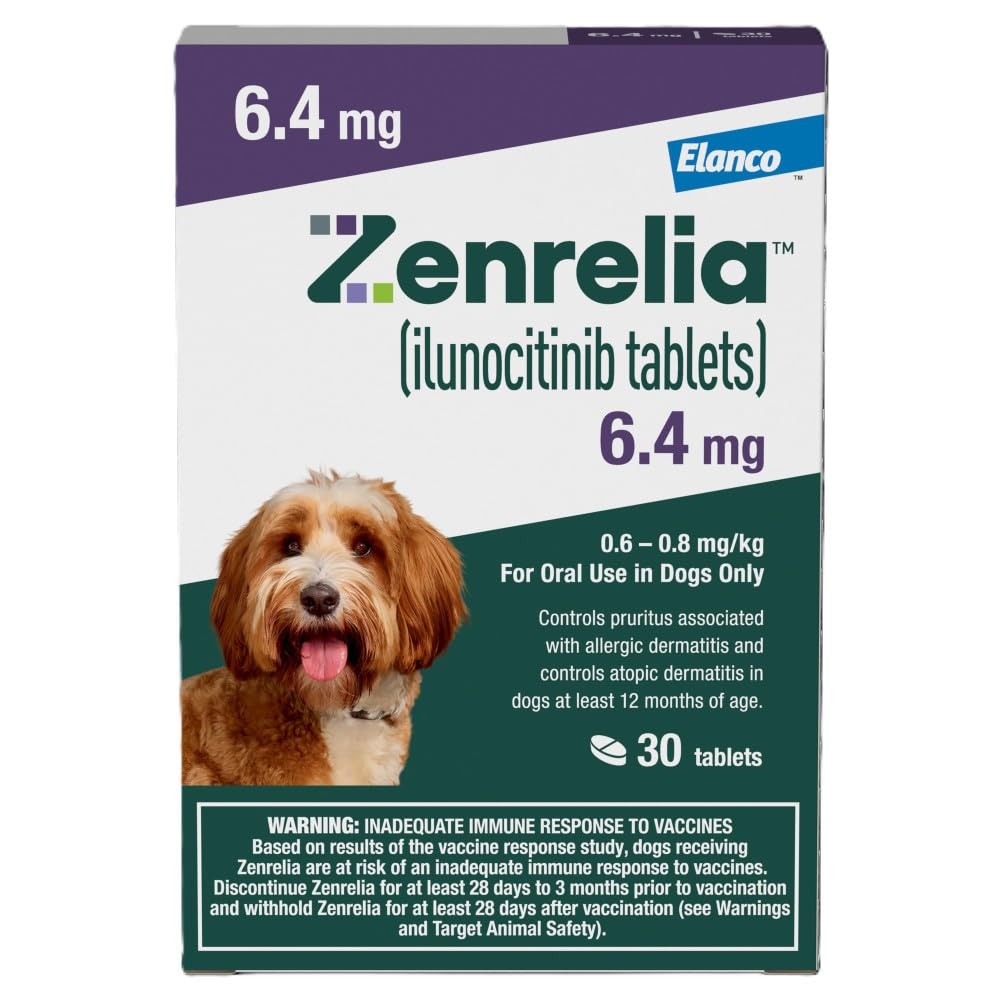 Zenrelia (ilunocitinib Tablets) | Once Daily Prescription Itch Relief for Dogs | 6.4 mg (30 Count)