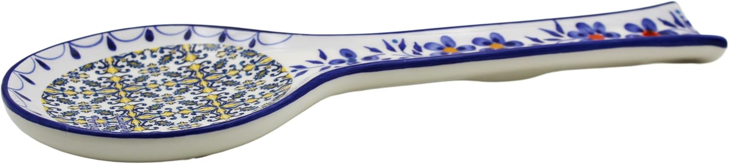 Traditional Blue Yellow Tile Azulejo Decorative Ceramic Spoon Rest, Utensil Holder - Charming Design, Surface Protector, Made in Portugal Kitchen Decor