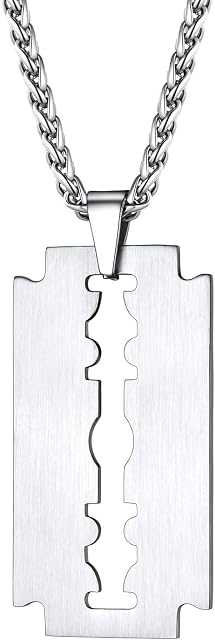 PROSTEEL Men Necklace, Razor Blade Pendant with Sturdy Chain-55+5CM Adjustable, Can Engrave, 316L Stainless Steel/Gold Plated/Black (Send Gift Box)