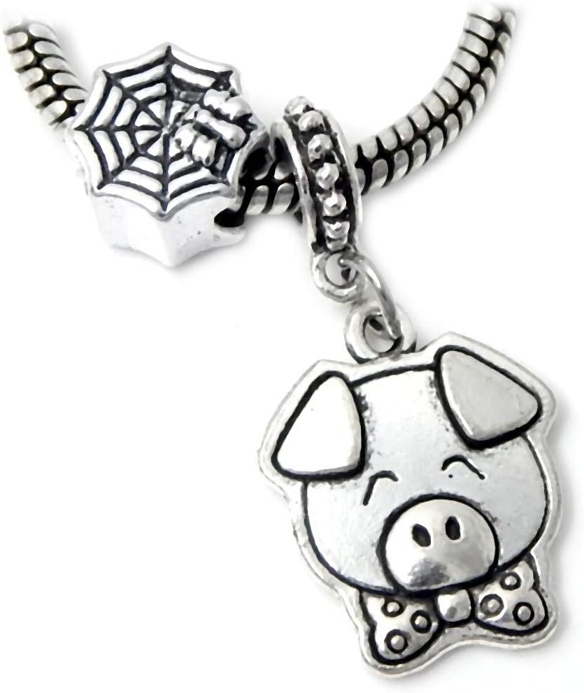 Set of 2 Charlottes Spider Web/Wilbar Pig Charms for Bracelets