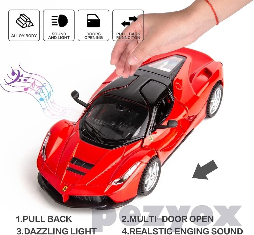 Image of 1 /32 Ferrari Race Model Car and LaFerrari Toy Car, Pull Back Vehicle Alloy Diecast Model, Openable Doors, Collectible Gift Cars for Kids (Red)