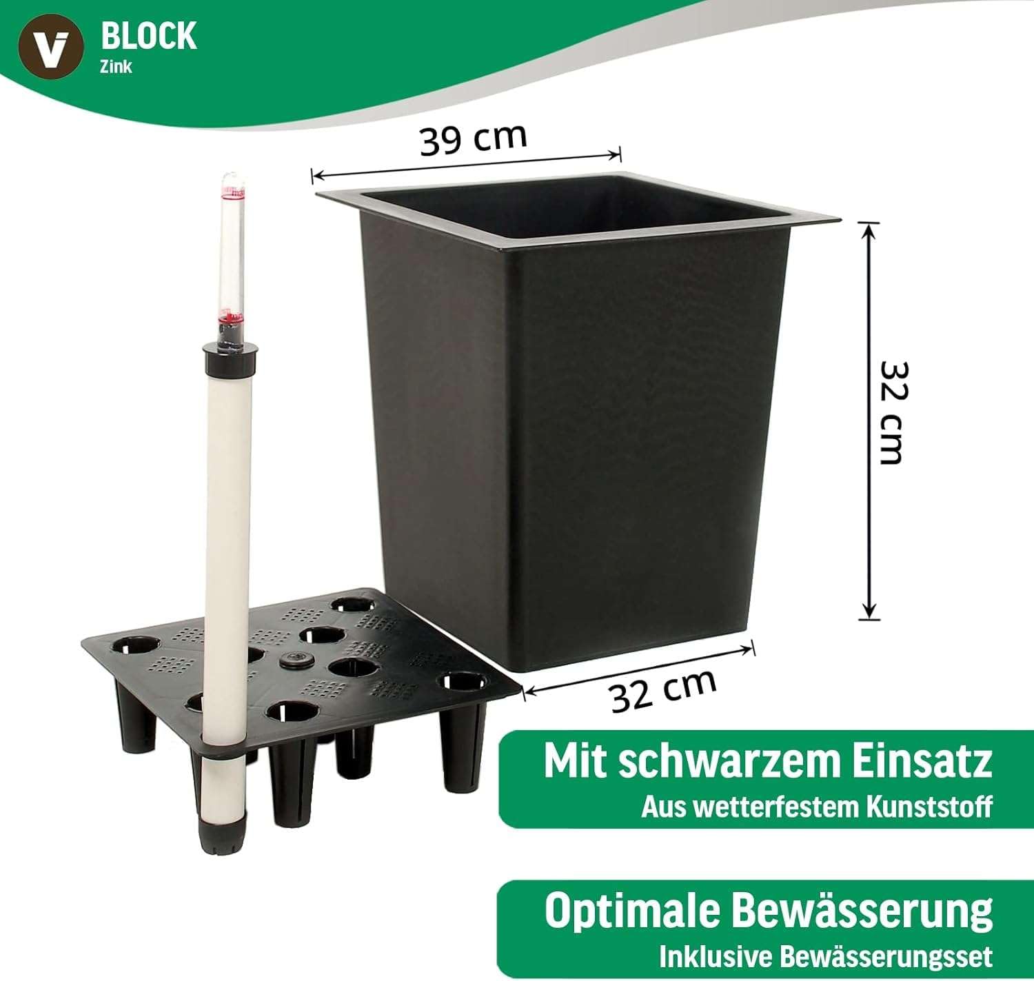 VIVANNO Pflanzkübel Zink Metall Anthrazit Block 100 Blumenkübel Eckig | Frostsicherer Übertopf für Außen und Innen, inklusive Bewässerungssystem, 100x40x40 cm Säule aus Stahlblech
