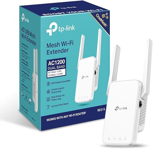 TP-Link RE315 AC1200 WiFi Extender Booster, Ethernet Port, OneMesh Compatible, External Antennas