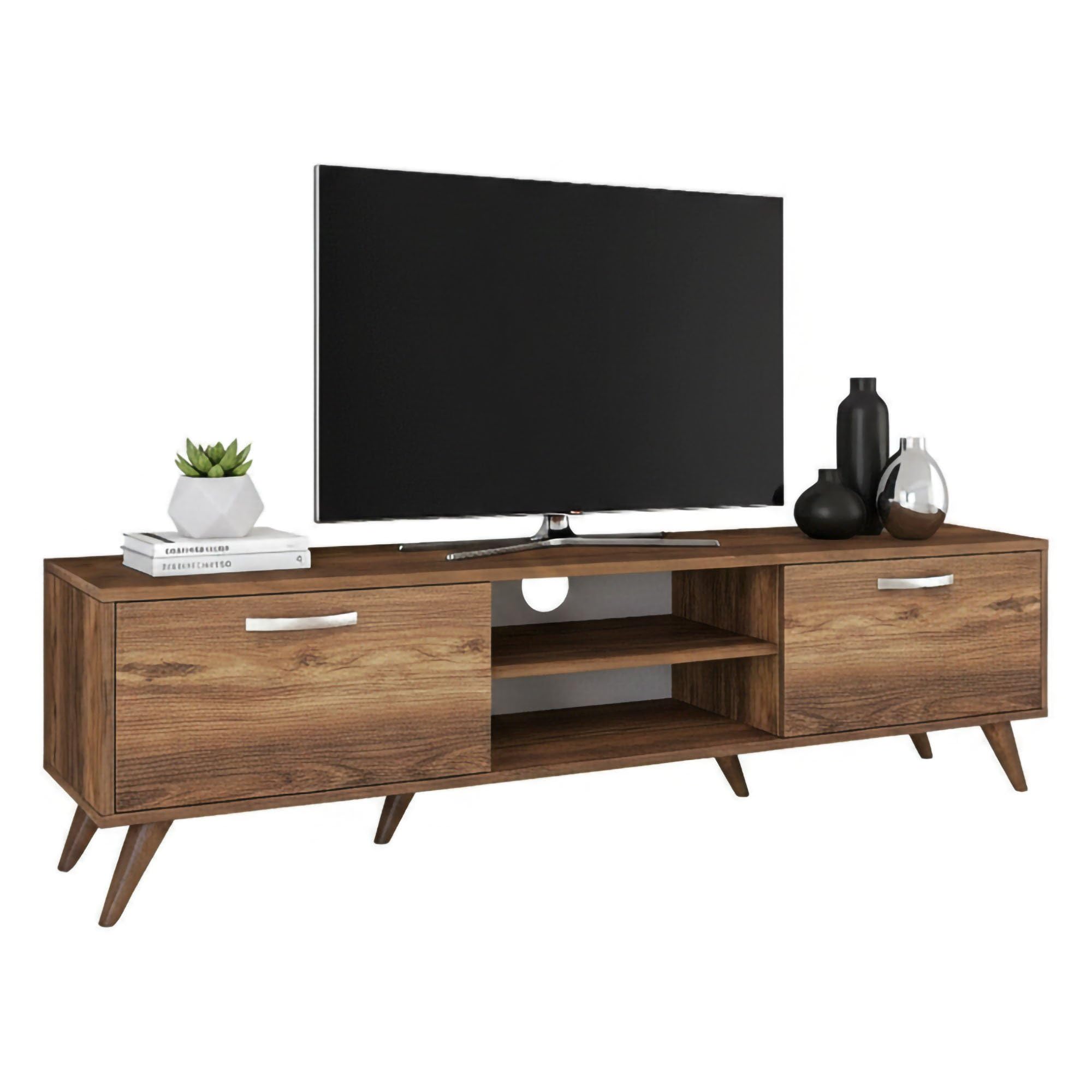 Dmora - Mobile porta TV Aldh, Credenza da soggiorno, Armadio basso per TV, Base parete attrezzata, 180x35h49 cm, Noce