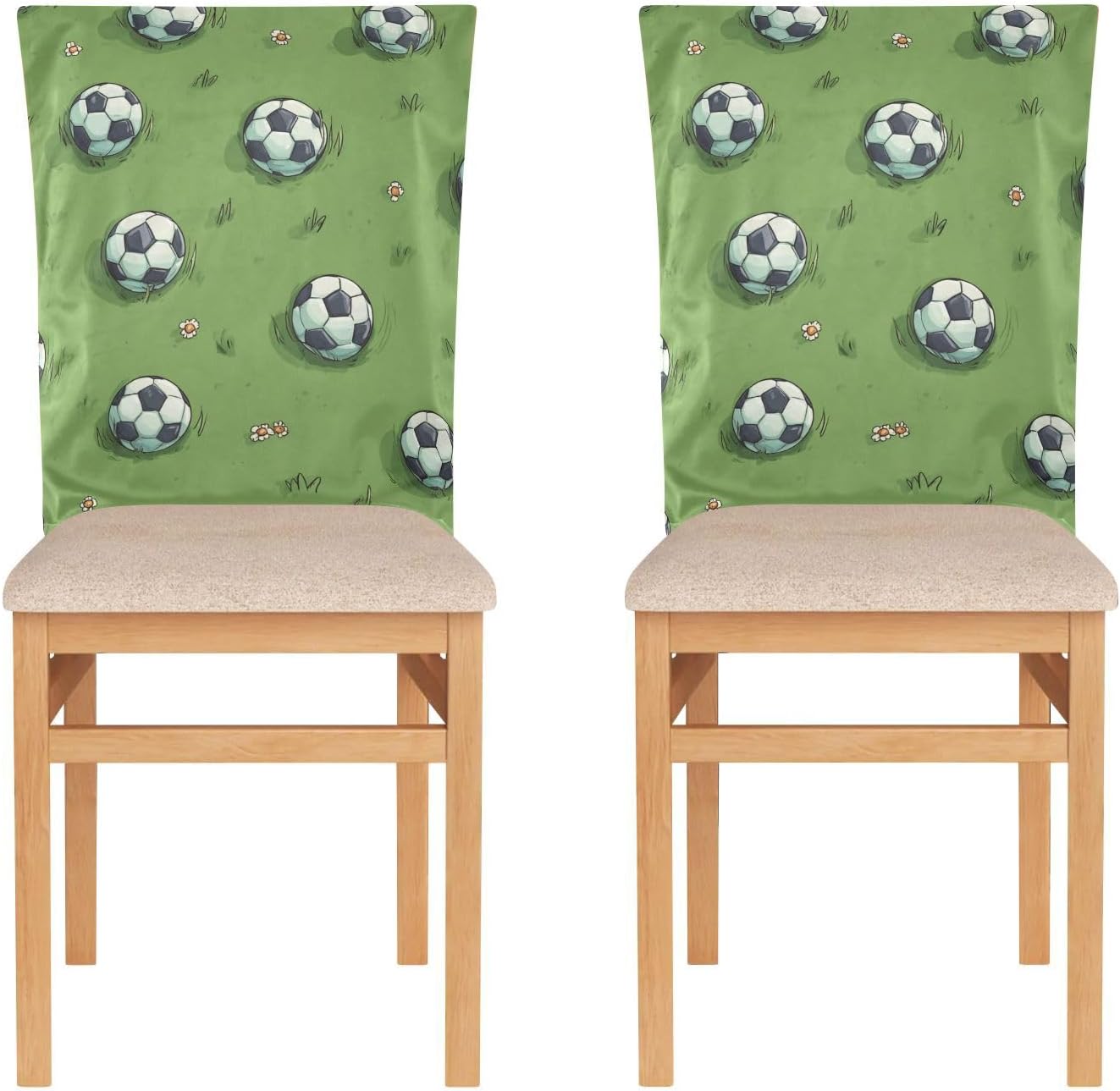 ALAZA Soccer Balls Green Chair Back Cover Set of 6, Washable Reusable Removable Chair Slipcovers Decorative Chair Cover for Home Kitchen Wedding Party