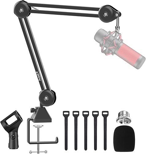 Aveek - Brazo plegable para micrófono de escritorio brazo de brazo totalmente ajustable tijera giratoria de 360 soporte de brazo de micrófono con