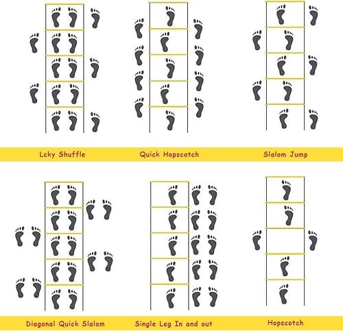 Miniatura 7 de Juego de entrenamiento de velocidad profesional y agilidad incluye escalera de agilidad ajustable de 12 peldaños de 20 pies con bolsa de transporte,