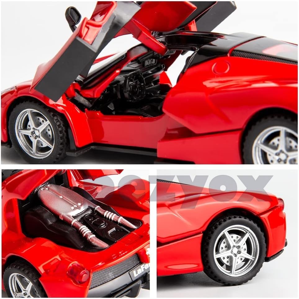 Image of 1 /32 Ferrari Race Model Car and LaFerrari Toy Car, Pull Back Vehicle Alloy Diecast Model, Openable Doors, Collectible Gift Cars for Kids (Red)