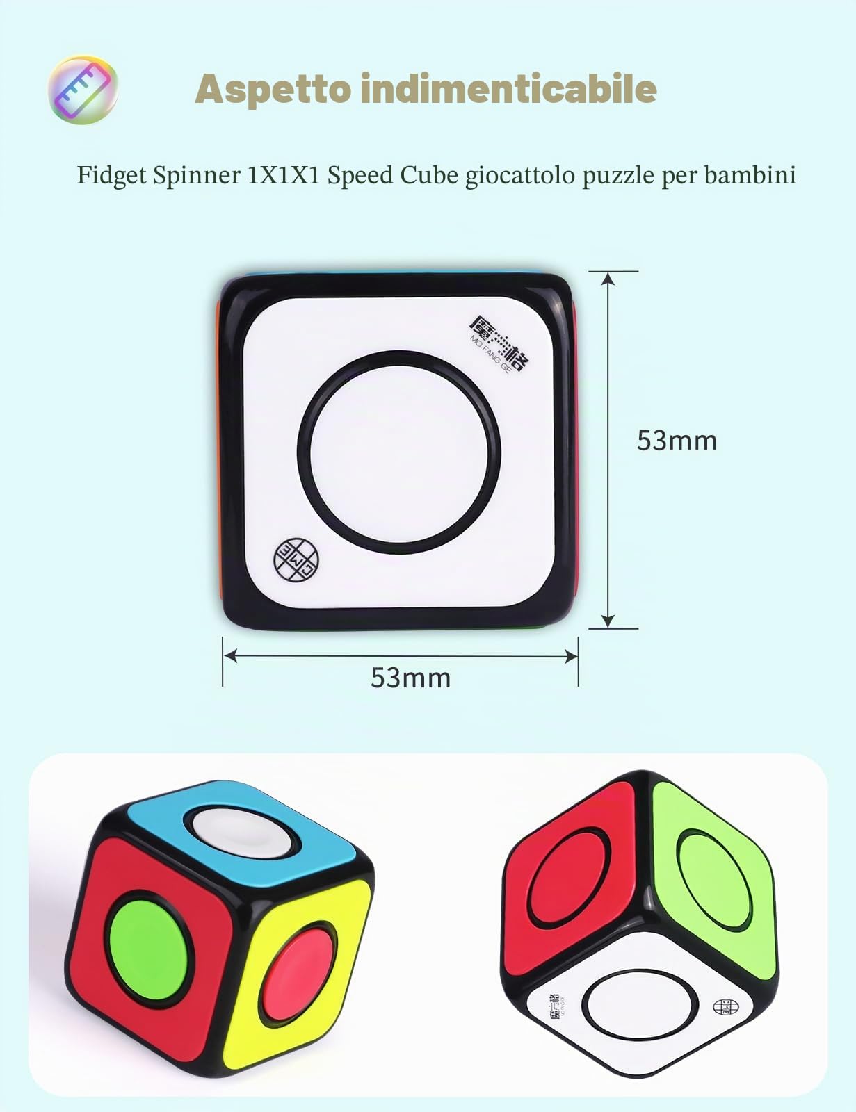 ROXENDA Cubo di velocità, Original Speed Cube Qihang Cubo Magico Puzzle Super-Durevole Stickered con Colori Vivaci (1x1x1 Cube)