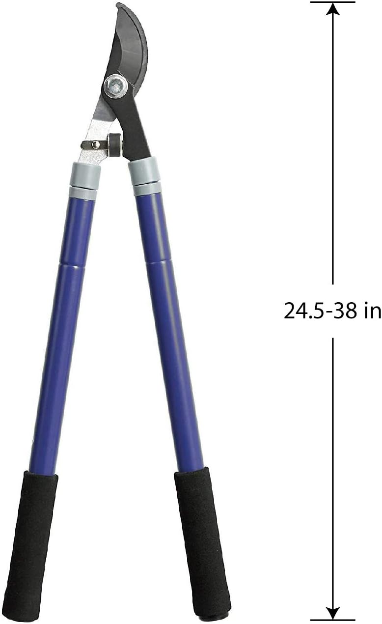 Amazon Basics Garden Tool Collection - Extendable Telescopic Looper Tree Trimmer, Branch Cutter with Carbon Steel Non-Stick Coating Wavy Blade, Aluminum tube handle with Comfort Grips, 24-1/2"~38"