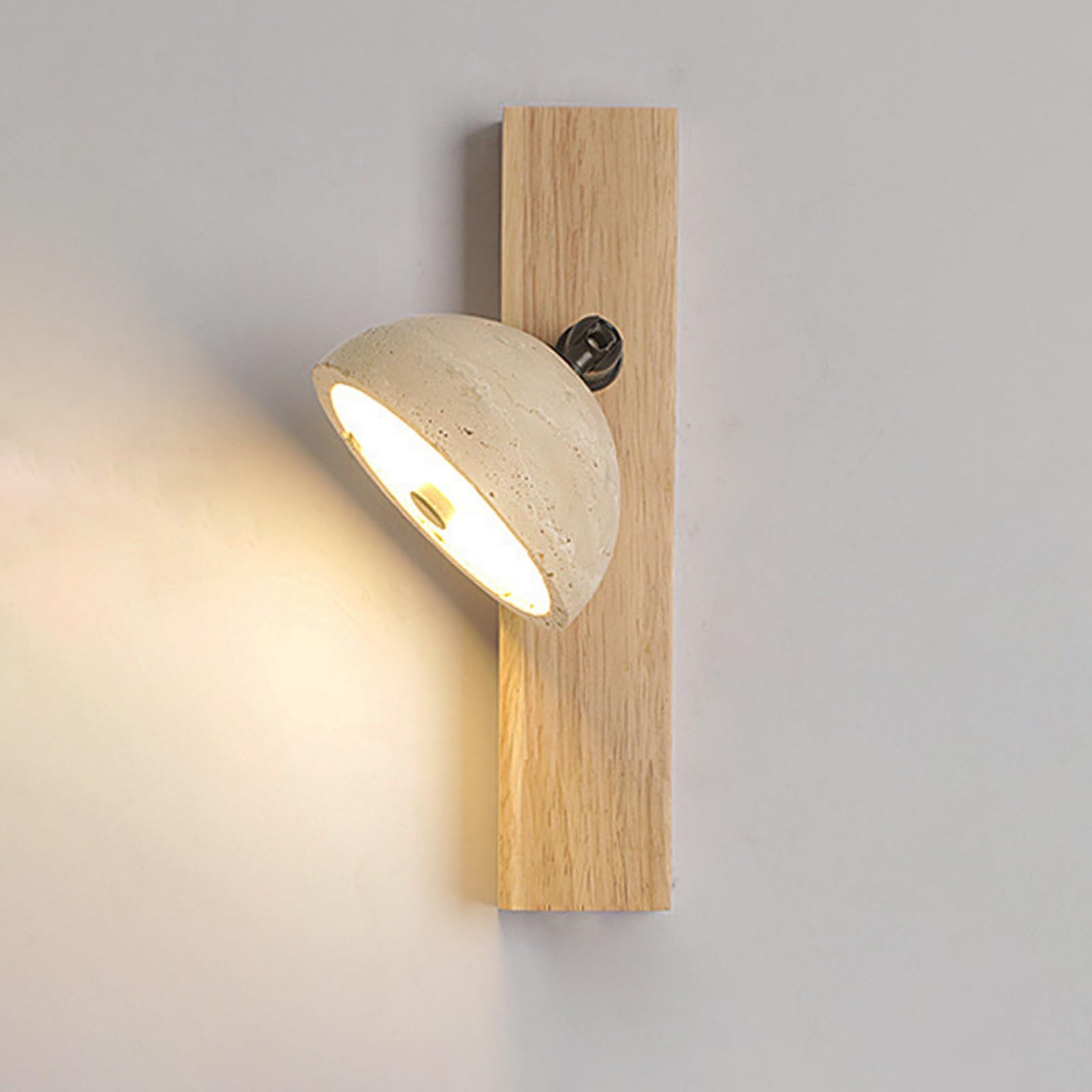 SXWNBIFH Half-spheric Yellow Travertine Wall Lamp Adjustable Bedside Wall Light 7W LED 3000K Warm Light Mid Century Modern Wall Sconce for Bedroom Living Room Kitchen(Wood)