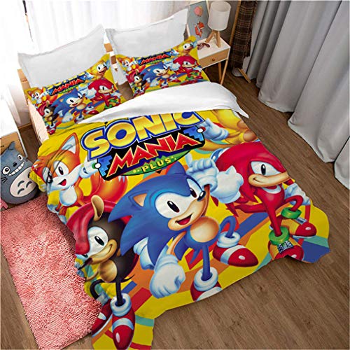 Goplnma -Hedgehog Sonic - Juego de cama con estampado 3D, funda de edredón Sonic con funda de almohada para niños/adolescentes, microfibra, multicolor (135 x 200 cm, 17) Cover