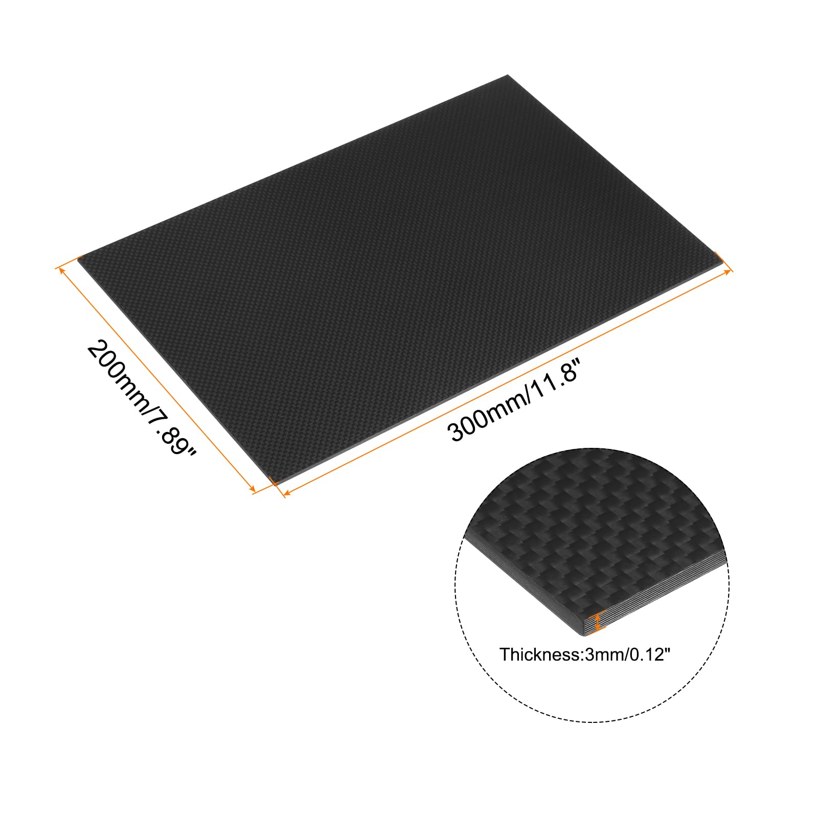 QUARKZMAN 1 Pièce de Feuille de Fibre de Carbone 300×200×3mm Surface Brillante Plaque de Panneau de Fibre de Carbone Plate Pultrudée pour Cerfs-Volants Avion Rc