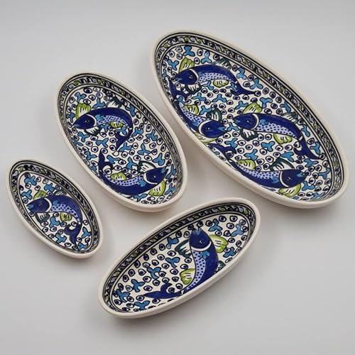 Set di 4 piatti ovali Pesci Blu