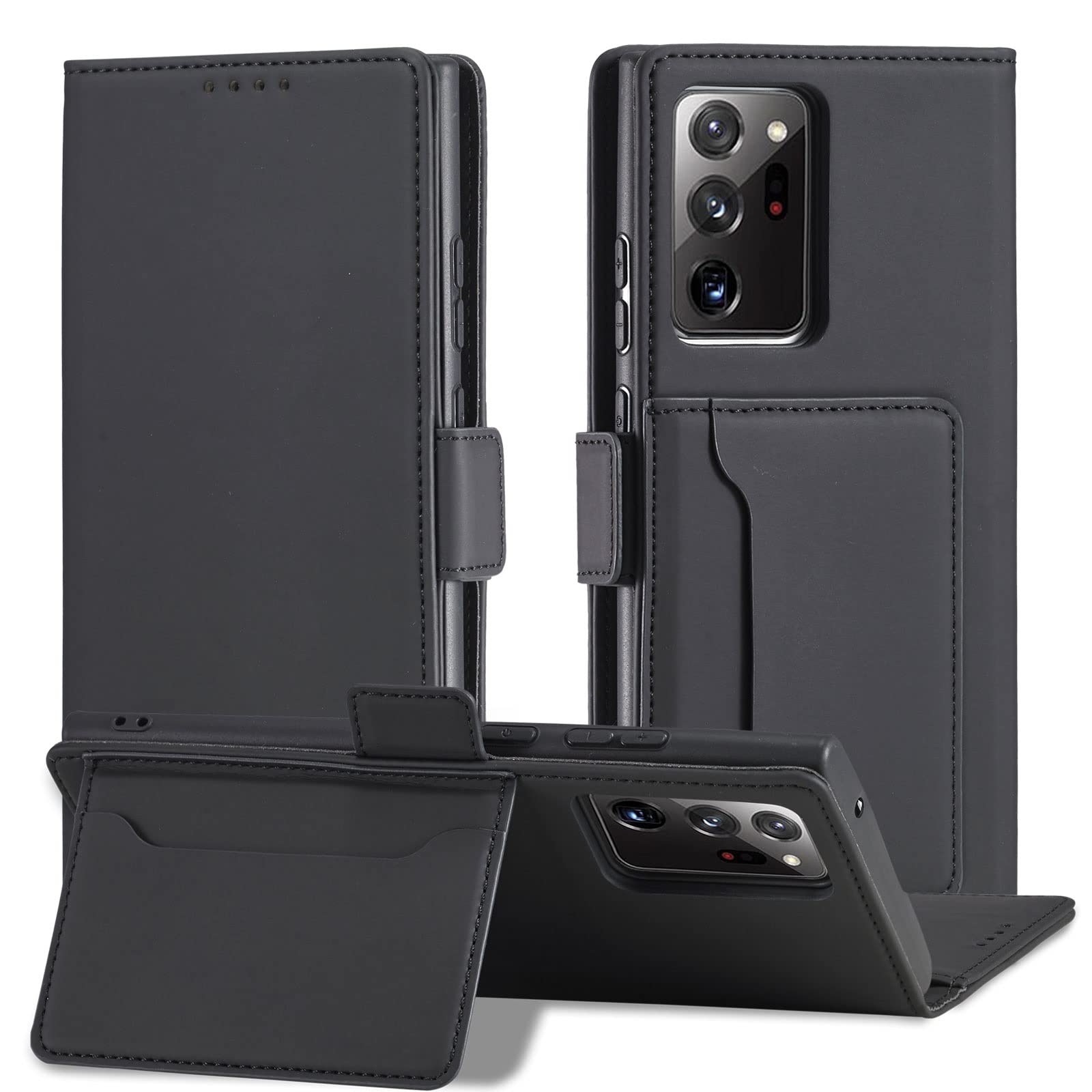 Étui antichoc Samsung A51 avec fente carte et protection intégrale en cuir PU noir