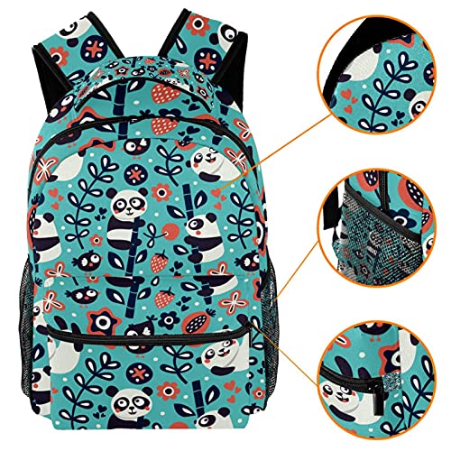 Sac à dos décontracté imprimé panda et feuilles multicolore 6.