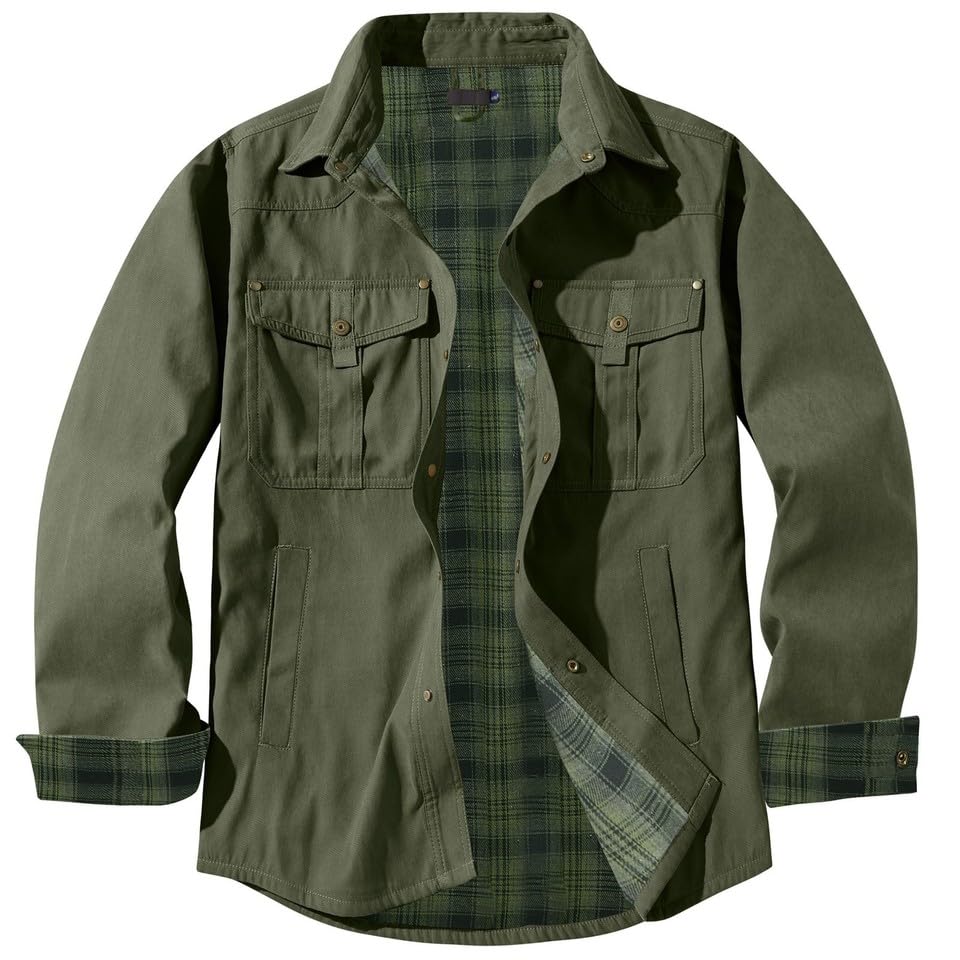 Generic Kurtka designerska dla (Couleur: zielony) (ROZMIAR: 2XL) Męska flanelowa koszula polarowa drwal płaszcz roboczy w kratę i pikowana kurtka AU