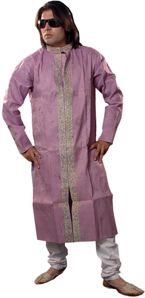 exotic india Men's Silk Sherwani (KR96_Lavender_42)-picture-10