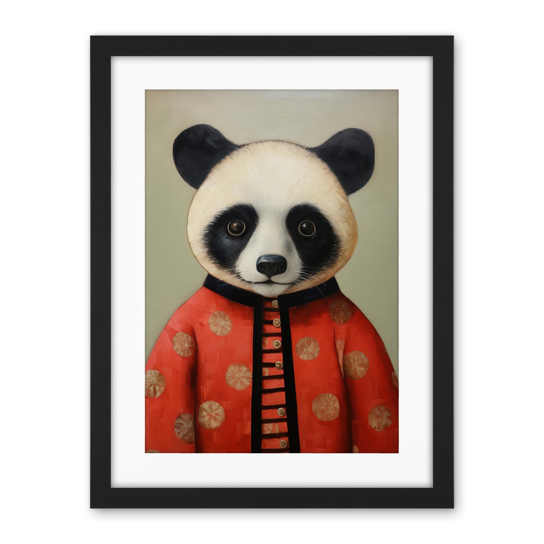 Artery8 Panda Cub in Chinese Uniform Fun Kids Bedroom Artwork Framed Wall Art Print 18X24 Inch