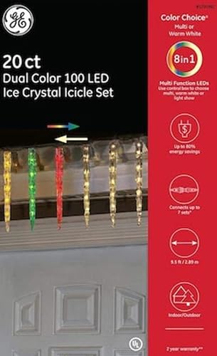 GE 89453LO Color Choice - Luces de carámbanos de Navidad con 20 unidades que cambian de color multifunción que cambian de color
