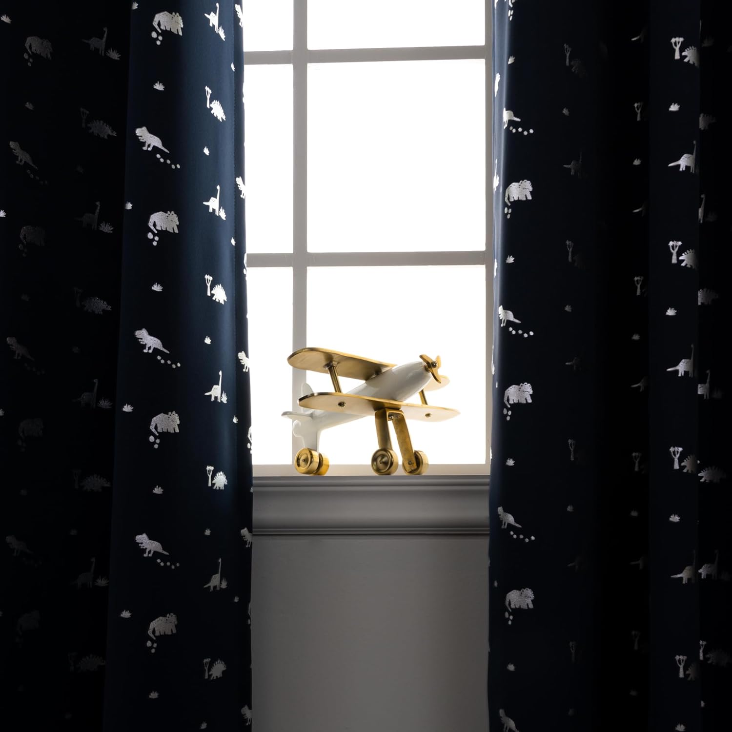 BEST HOME FASHION Set of 2 Silver Dinosaur Print Blackout Curtains, Silver Grommet Window Panels for Bedroom, Living Room, Kids Room, Sun Blocking Thermal Insulated (52" W x 84" L, Navy)
