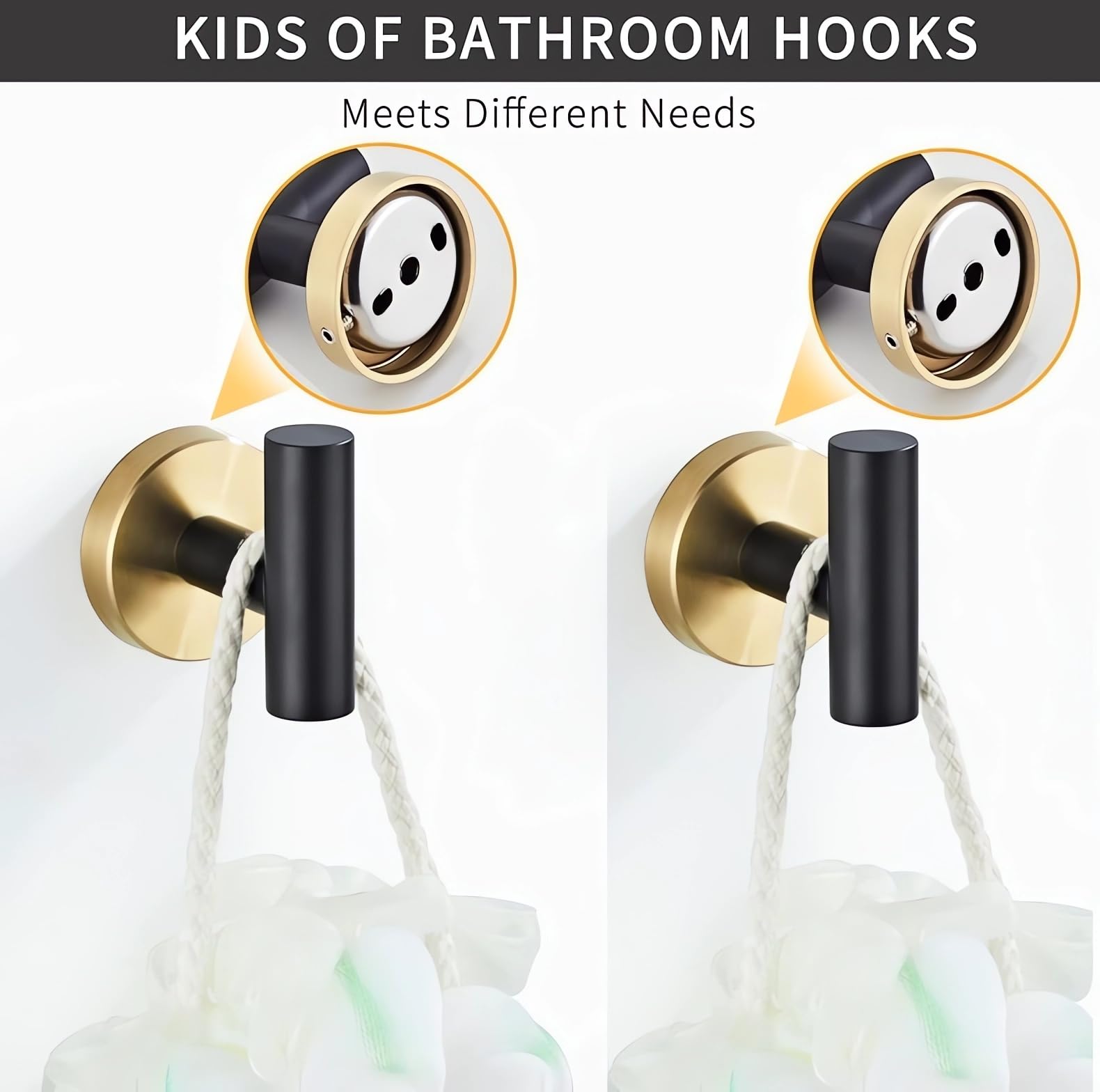 Set 10 Accesorios Baño Inoxidable Toalleros Portarrollos (Negro/Dorado) | Toalleros de Baño Juego de Accesorios,Toallero Barra+Portarrollos para Papel Higiénico+Toallero de Anilla+Gancho para Pared