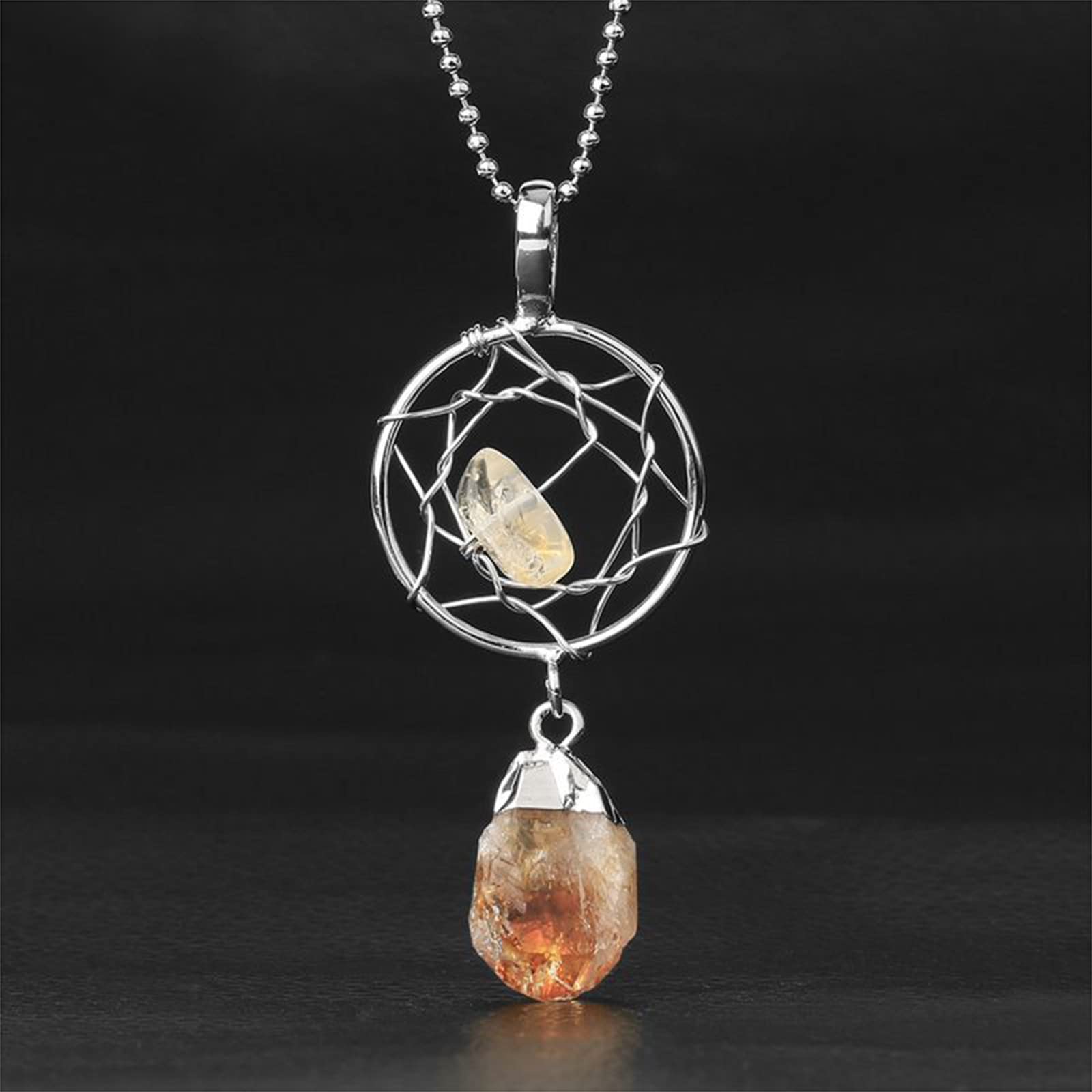 Jeulia Irregular Natural Crystal Necklace: Dream Catcher Healing Reiki Quartz Pendant Citrine Amethyst Stone Balancing Chakra Gemstone Jewellery for Her Women Wife Gift - Image 2