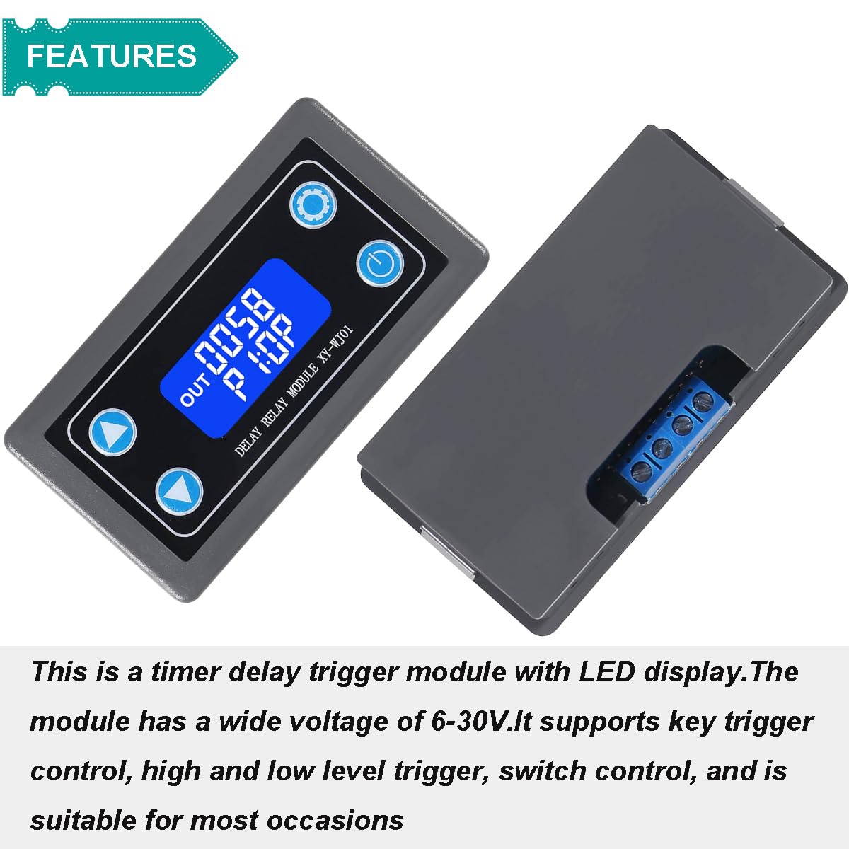 2 piezas Módulo de relé de retardo DC 6-30V 12V 24V 0.01s-9999min Temporizador Digital Interruptor de retardo de ciclo Pantalla LCD XY-WJ01 Temporizador Digital con 26AWG cable rojo y negro