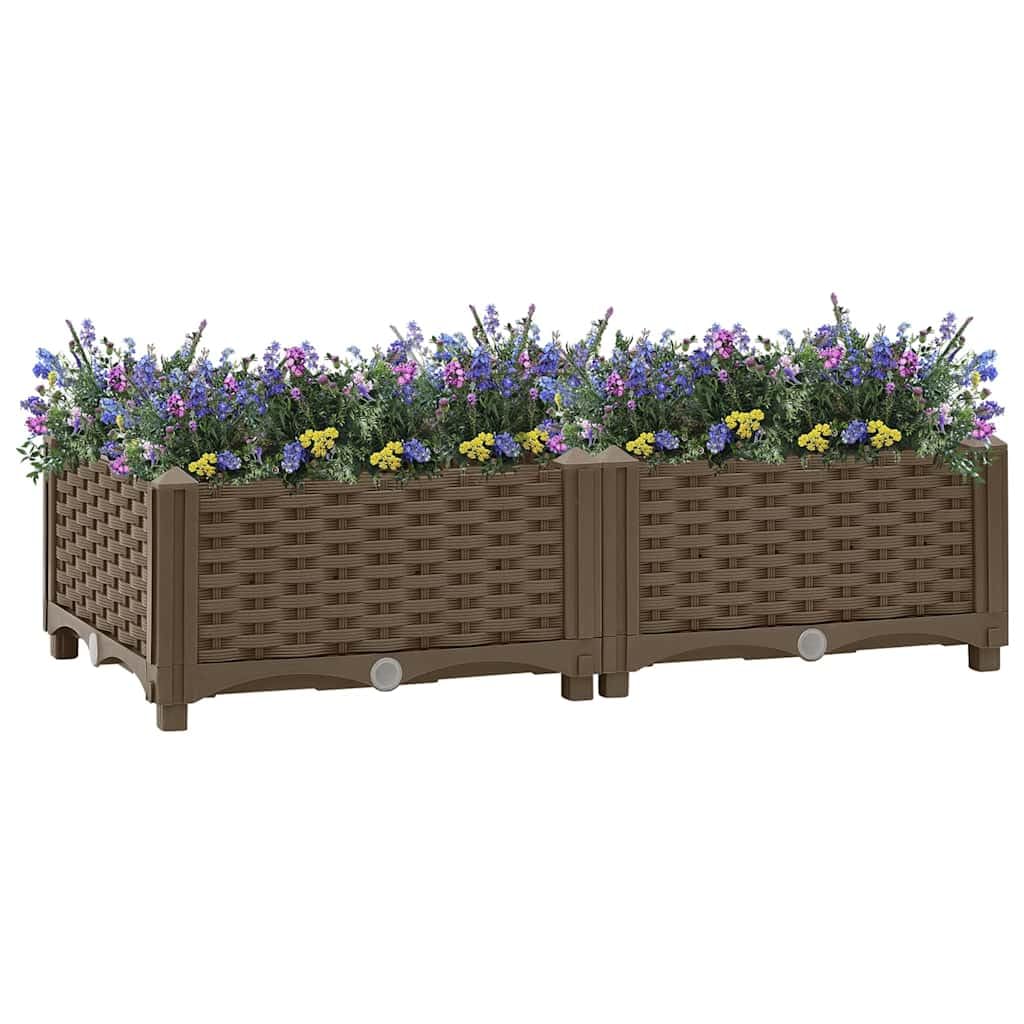 Podwyższona grządka, 80 x 40 x 23 cm, z odpornego na warunki atmosferyczne polipropylenu, donica na rośliny, na balkon, taras, do ogrodu, grządka na zioła, brązowa