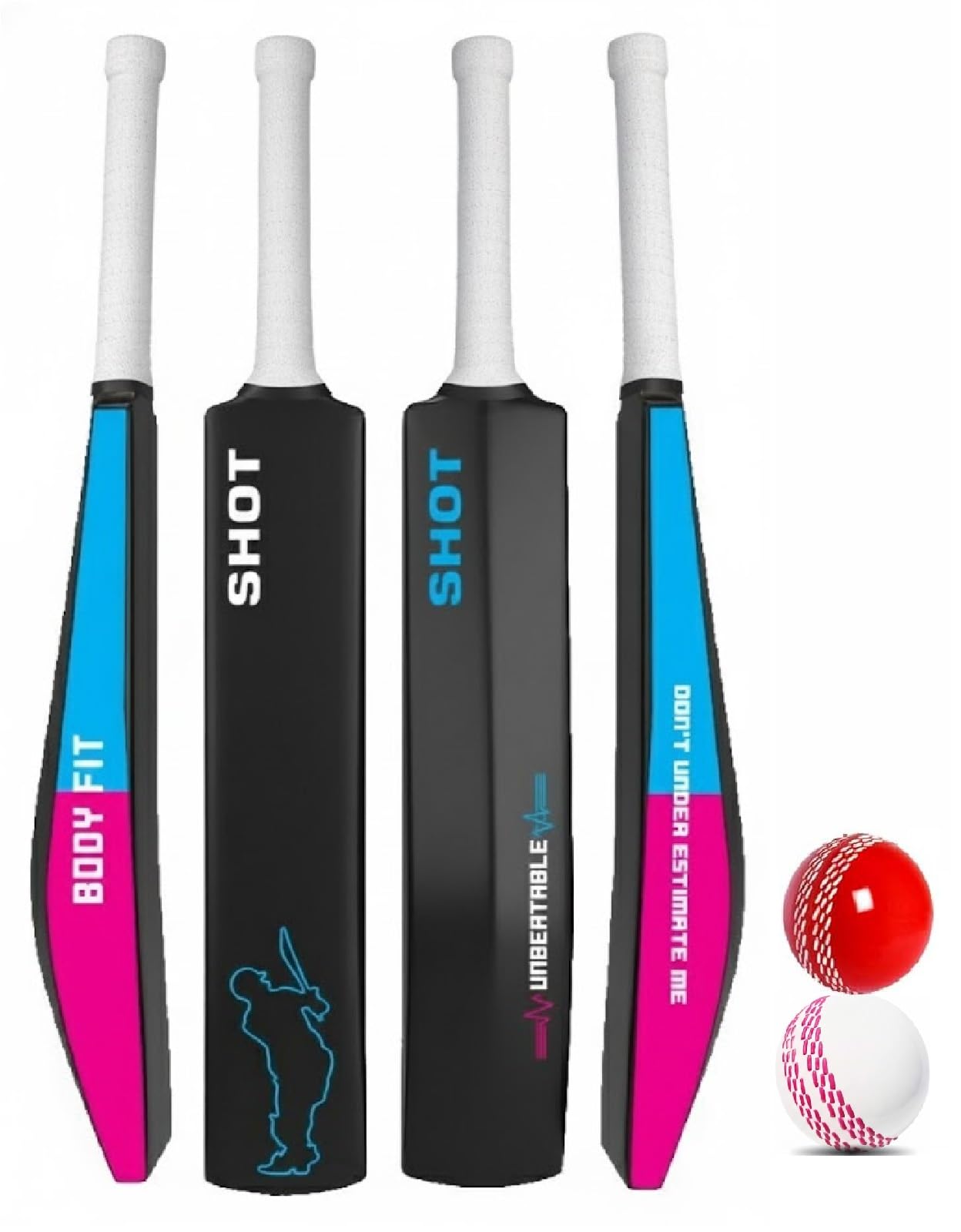 Bodyfit Heavy T20 Plastic Cricket Bat for Men, Women & Children | Lightweight| Full Size| | Hard Plastic Bat| 1 Piece, 2 Rubber Soft/Wind Balls Shot-BluePink, WG.-picture-35