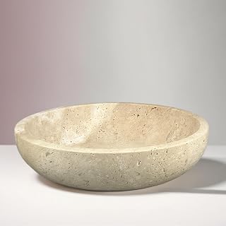 BIGPIPI Travertine Decorative Bowl - Handmade Natural Stone Fruit Bowl for Kitchen Counter, Entryway Keys Tray, Beige Modern Home Decor