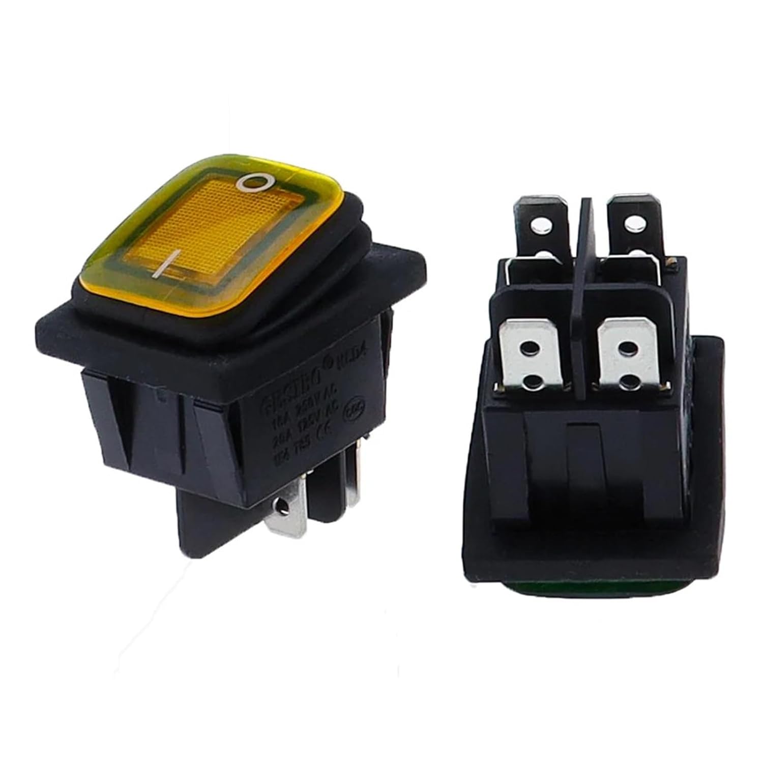 30x22 Heavy Duty Waterproof Rocker Switch 12V Red LED 220V Lighting 16A 250VAC KCD4-201 DPST 4 Pin(6PIN,Yellow,220V)