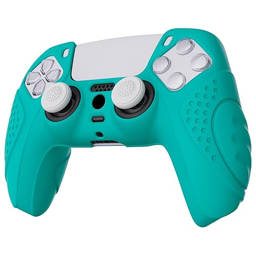 Miniatura 7 de eXtremeRate PlayVital Guardian Edition Aqua Green Ergonomic Soft Anti-Slip Controller Silicone Case Cover for ps5, Rubber Protector Skins with White