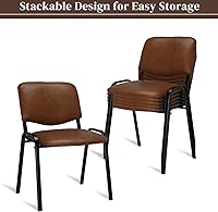 Vista 10 de VINGLI Sillas rústicas para sala de espera, paquete de 5 sillas apilables de poliuretano para iglesia y sala de conferencias, sillas de invitados